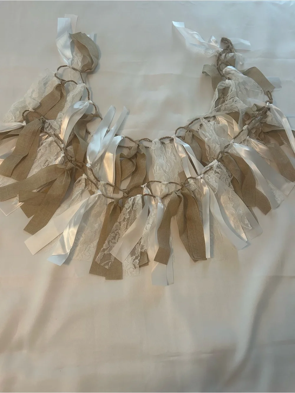 Rustic White & Brown Boho Outdoor Wedding Signs and Ribbon Garland Deco Bundle